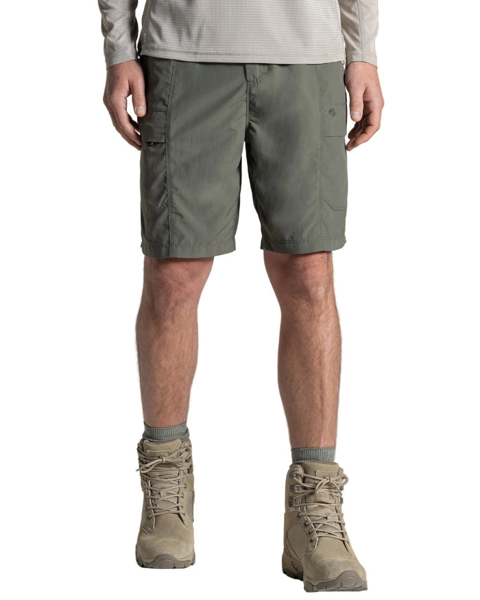 Dark Sage coloured Craghoppers Mens NosiLife Kadin Cargo Shorts on white background #colour_dark-sage