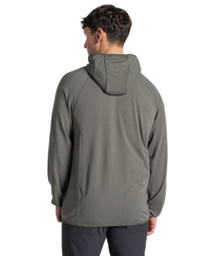 Dark Sage coloured Craghoppers Mens NosiLife Nadim Hooded Jacket on white background #colour_dark-sage