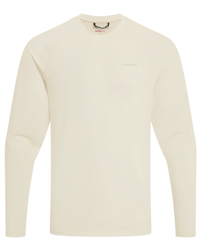 Sail White coloured Craghoppers Mens NosiLife Nour Long Sleeved T-Shirt on white background #colour_sail-white