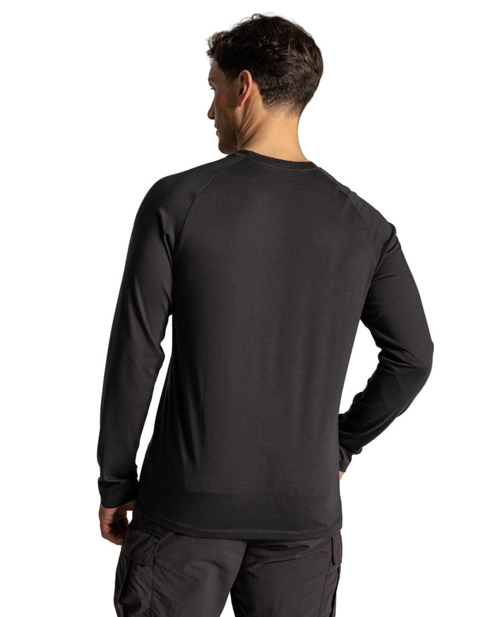 Dark Iron coloured Craghoppers Mens NosiLife Nour Long Sleeved T-Shirt on white background #colour_dark-iron