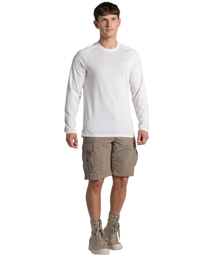 Sail White coloured Craghoppers Mens NosiLife Nour Long Sleeved T-Shirt on white background #colour_sail-white