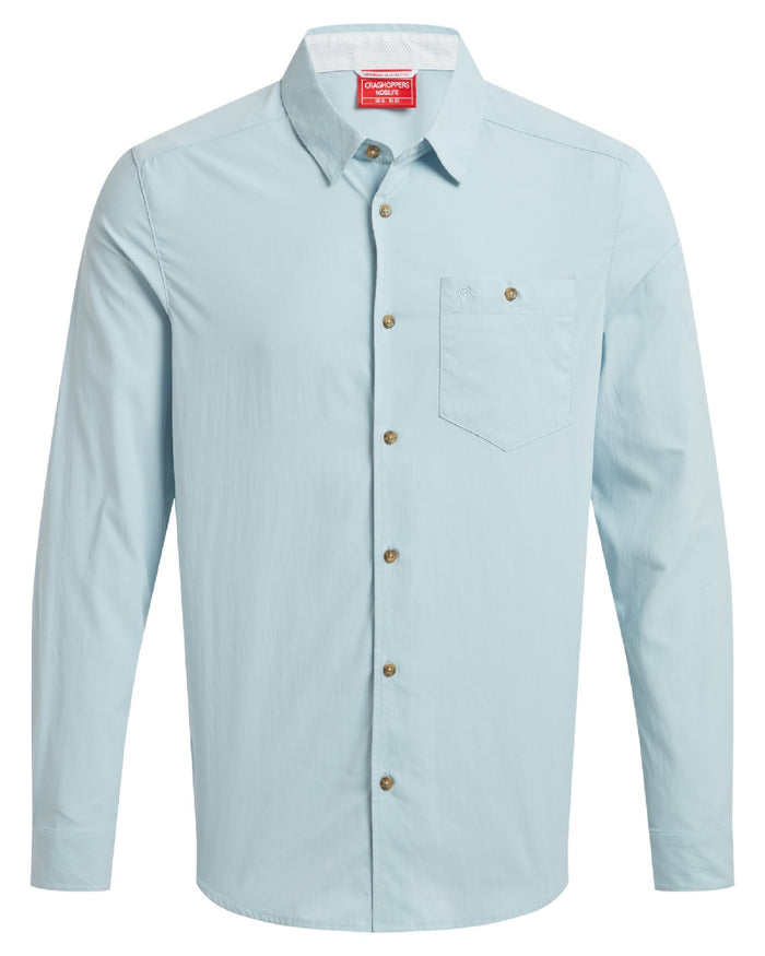 Niagara Blue coloured Craghoppers Mens NosiLife Nuoro Long Sleeved Shirt II on white background #colour_niagara-blue
