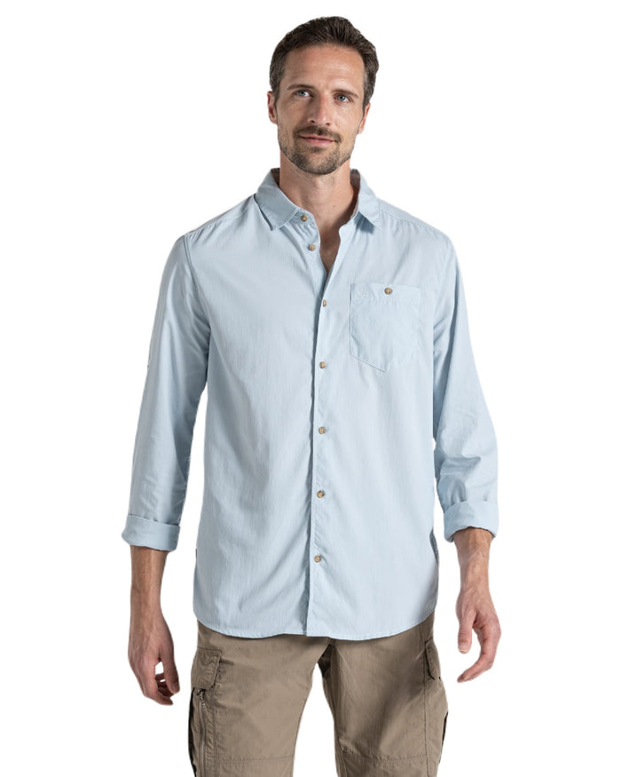 Niagara Blue coloured Craghoppers Mens NosiLife Nuoro Long Sleeved Shirt II on white background #colour_niagara-blue