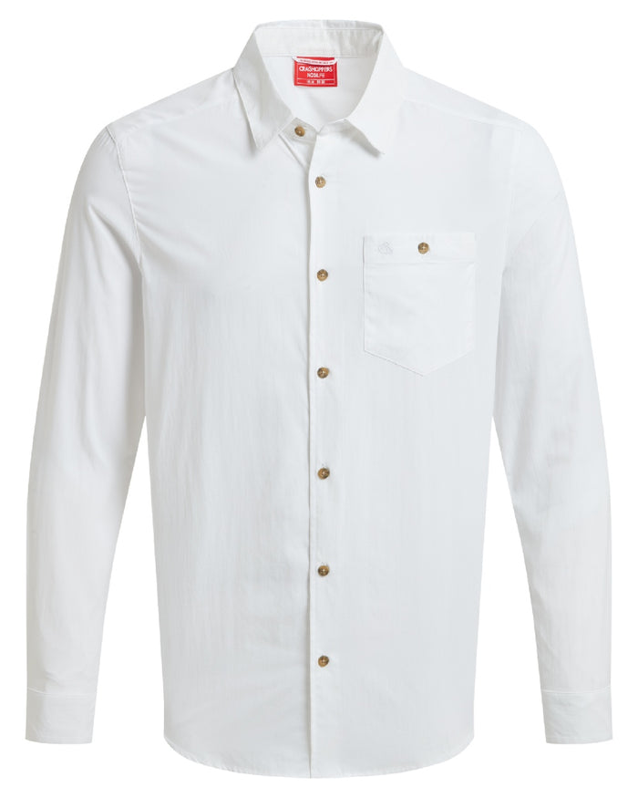 White coloured Craghoppers Mens NosiLife Nuoro Long Sleeved Shirt II on white background #colour_white