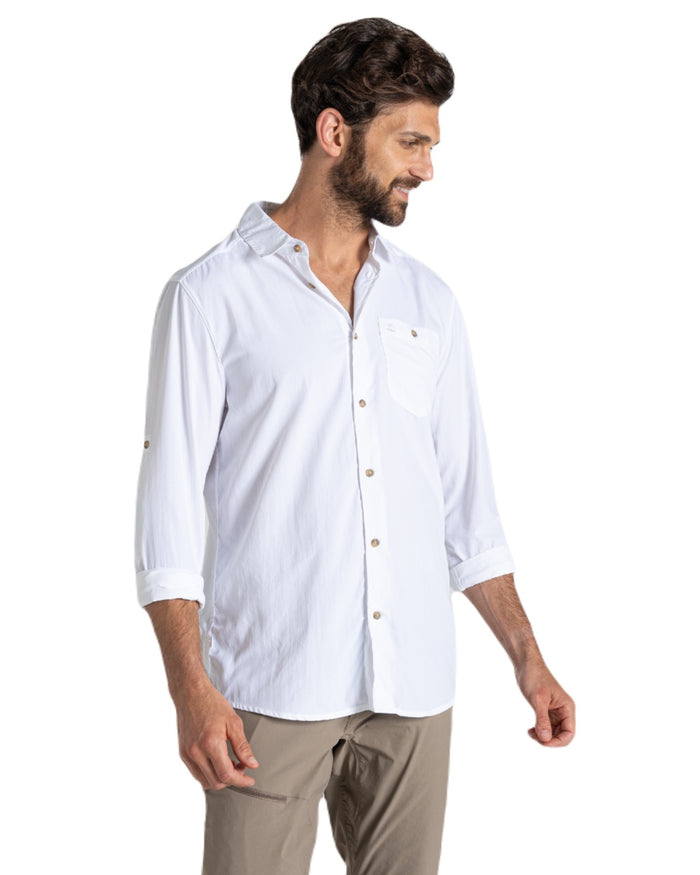 White coloured Craghoppers Mens NosiLife Nuoro Long Sleeved Shirt II on white background #colour_white