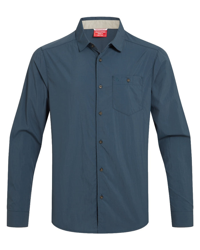 Blue Stone coloured Craghoppers Mens NosiLife Nuoro Long Sleeved Shirt II on white background #colour_blue-stone