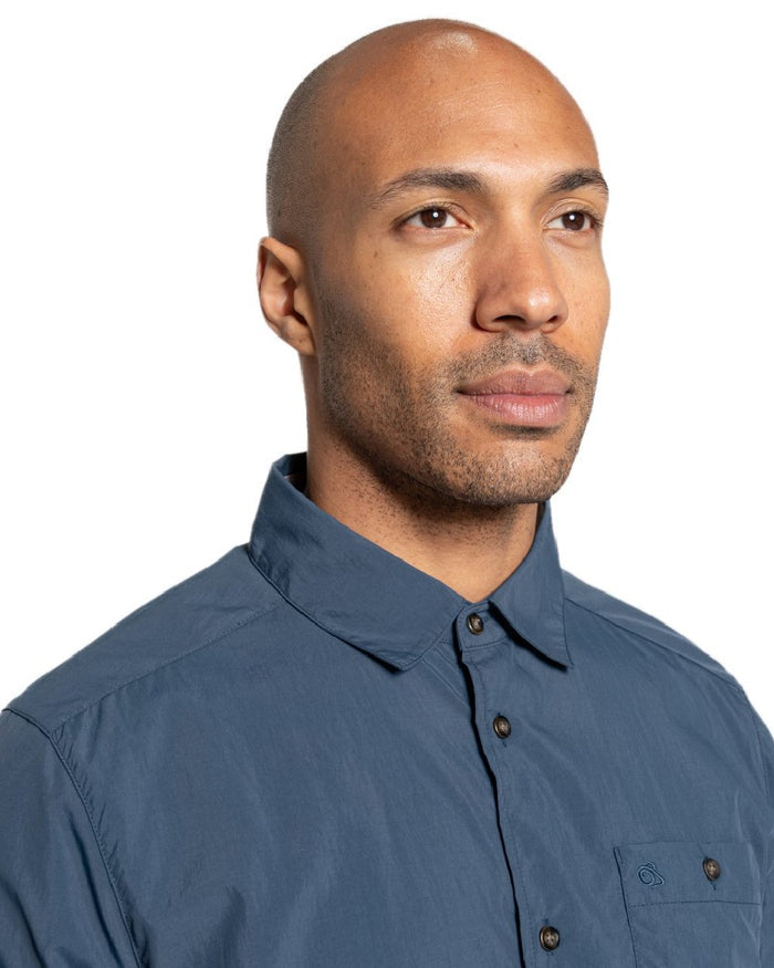 Blue Stone coloured Craghoppers Mens NosiLife Nuoro Long Sleeved Shirt II on white background #colour_blue-stone