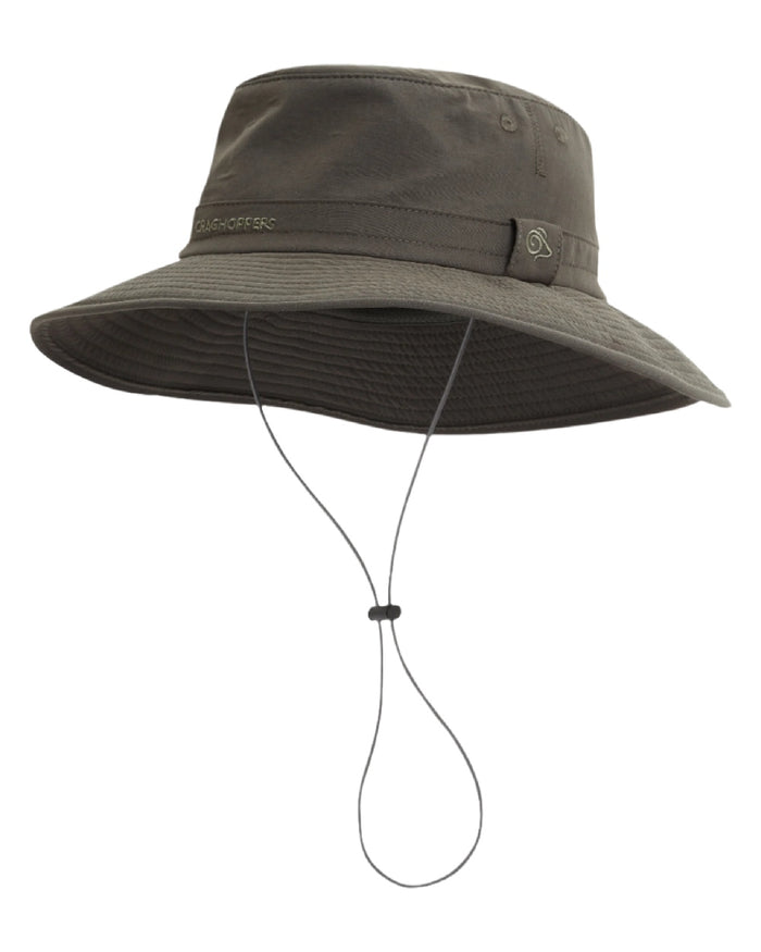 Woodland Green coloured Craghoppers Mens NosiLife Outback Hat II on white background #colour_woodland-green