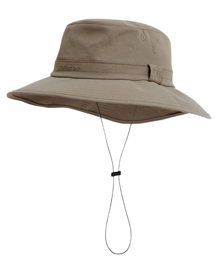 Pebble coloured Craghoppers Mens NosiLife Outback Hat II on white background #colour_pebble