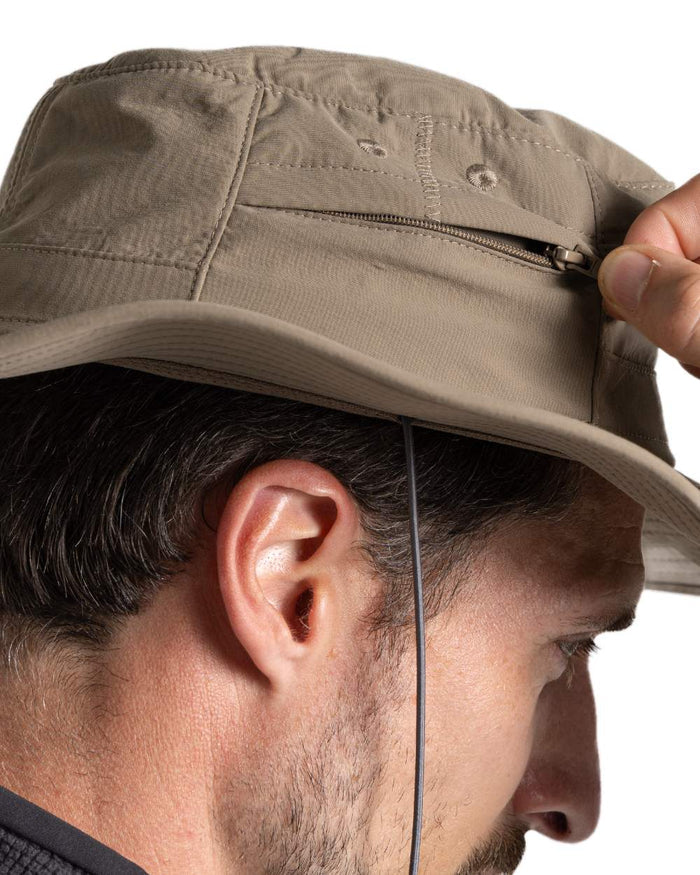 Pebble coloured Craghoppers Mens NosiLife Outback Hat II on white background #colour_pebble