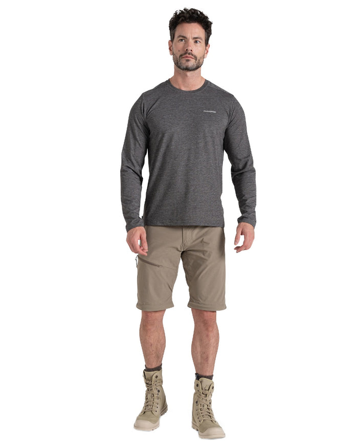 Pebble coloured Craghoppers Mens NosiLife Pro Convertible Trouser III on white background #colour_pebble