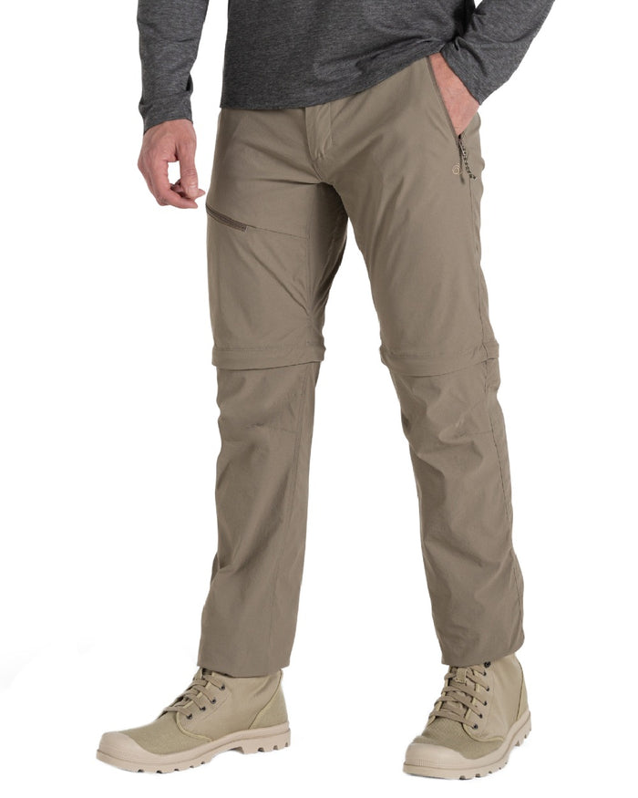 Pebble coloured Craghoppers Mens NosiLife Pro Convertible Trouser III on white background #colour_pebble