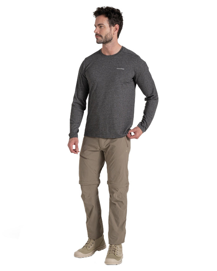Pebble coloured Craghoppers Mens NosiLife Pro Convertible Trouser III on white background #colour_pebble