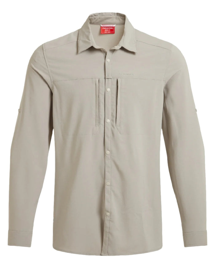 Parchment coloured Craghoppers Mens NosiLife Pro Long Sleeved Shirt V on white background #colour_parchment