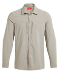 Parchment coloured Craghoppers Mens NosiLife Pro Long Sleeved Shirt V on white background #colour_parchment