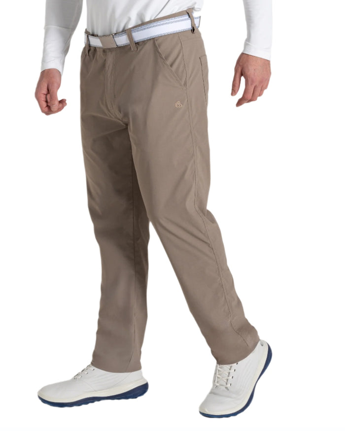 Pebble coloured Craghoppers Mens NosiLife Santos Golf Trousers II on white background #colour_pebble