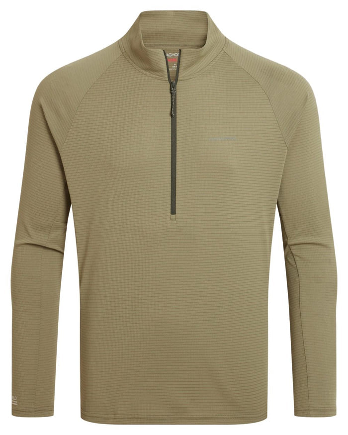 Cardamon coloured Craghoppers Mens NosiLife SolarShield+ Half Zip Top on white background #colour_cardamon