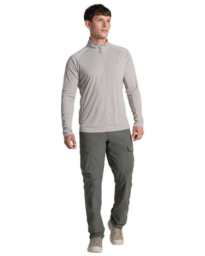 Parchment coloured Craghoppers Mens NosiLife SolarShield+ Half Zip Top on white background #colour_parchment