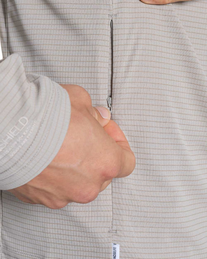 Parchment coloured Craghoppers Mens NosiLife SolarShield+ Half Zip Top on white background #colour_parchment