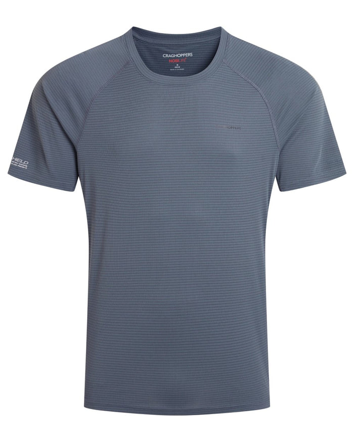 Dark Pewter coloured Craghoppers Mens NosiLife SolarShield+ Short Sleeved T-Shirt on white background #colour_dark-pewter