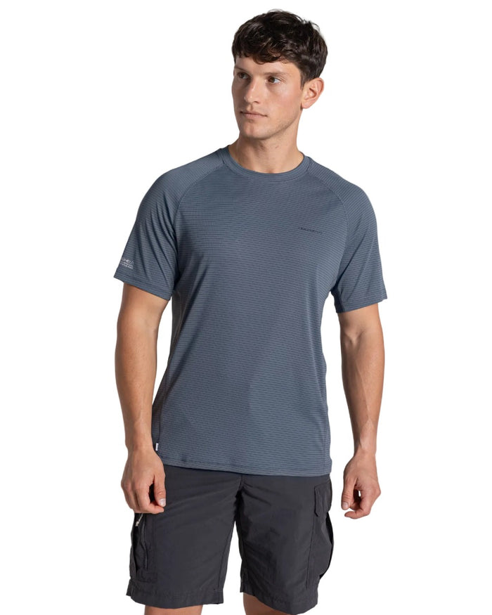 Dark Pewter coloured Craghoppers Mens NosiLife SolarShield+ Short Sleeved T-Shirt on white background #colour_dark-pewter