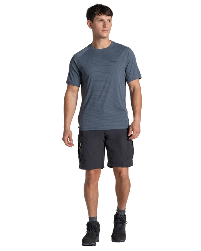 Dark Pewter coloured Craghoppers Mens NosiLife SolarShield+ Short Sleeved T-Shirt on white background #colour_dark-pewter