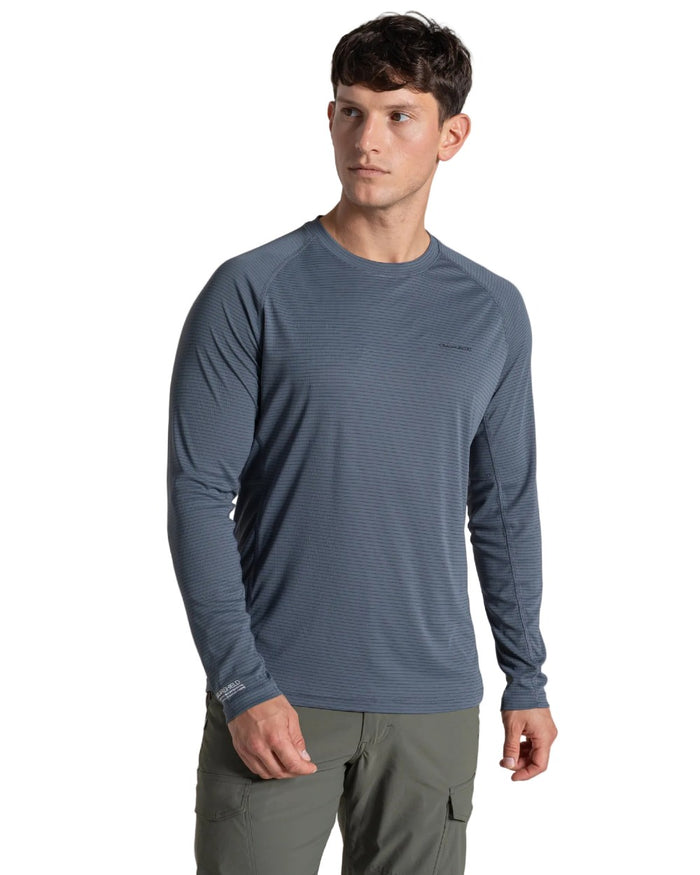 Dark Pewter coloured Craghoppers Mens NosiLife SolarShield+ Long Sleeved T-Shirt on white background #colour_dark-pewter