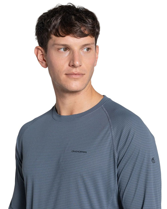 Dark Pewter coloured Craghoppers Mens NosiLife SolarShield+ Long Sleeved T-Shirt on white background #colour_dark-pewter