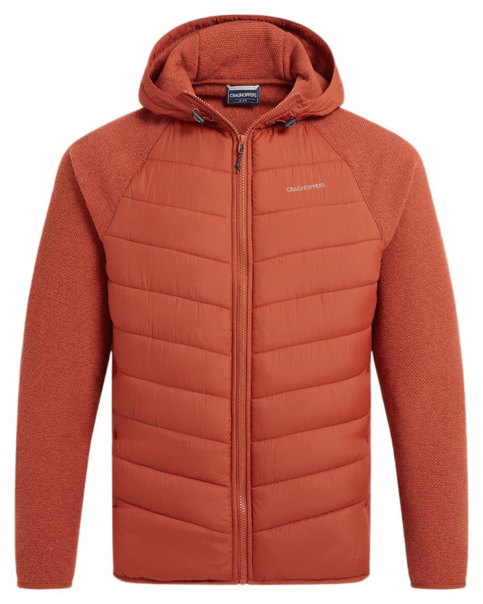 Red Beach coloured Craghoppers Mens Vamos Hybrid Insulating Jacket  on white background #colour_red-beach