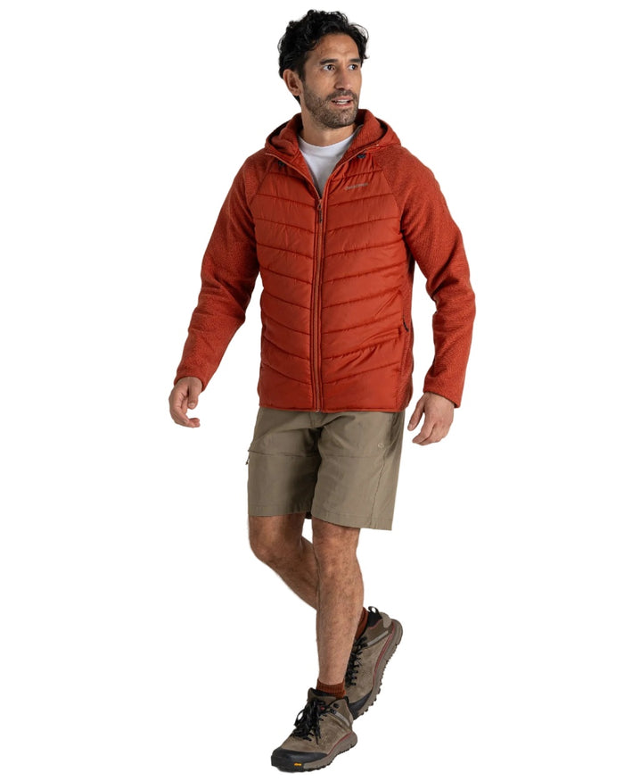 Red Beach coloured Craghoppers Mens Vamos Hybrid Insulating Jacket  on white background #colour_red-beach
