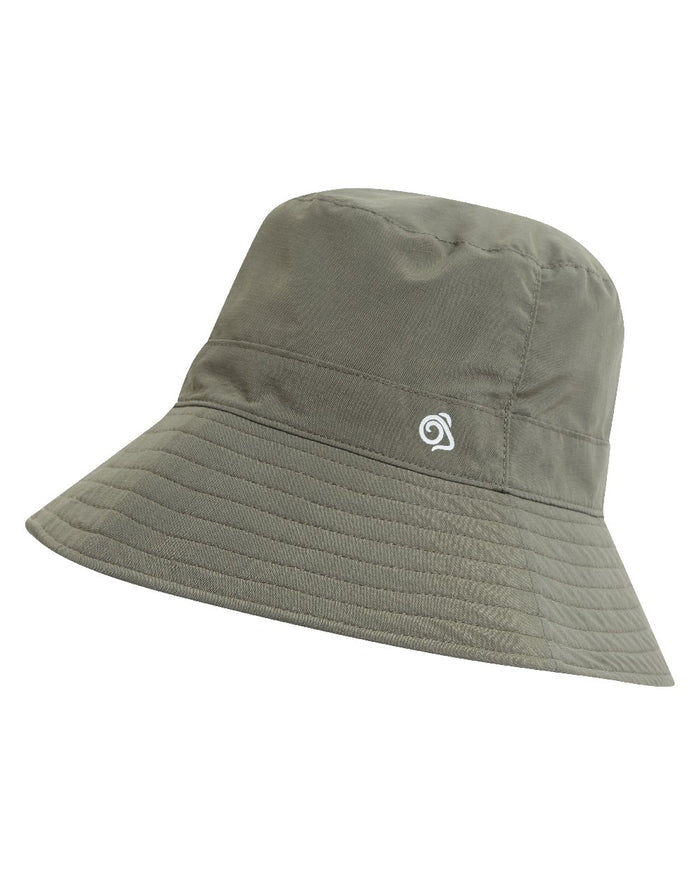 Woodland Green Parchment coloured Craghoppers NosiLife Sun Hat III on white background #colour_woodland-green-parchment