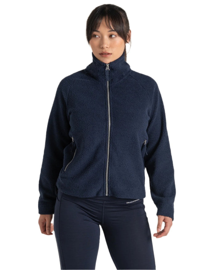 Blue Navy coloured Craghoppers Ryan Womens Raya Full Zip Fleece on white background #colour_blue-navy