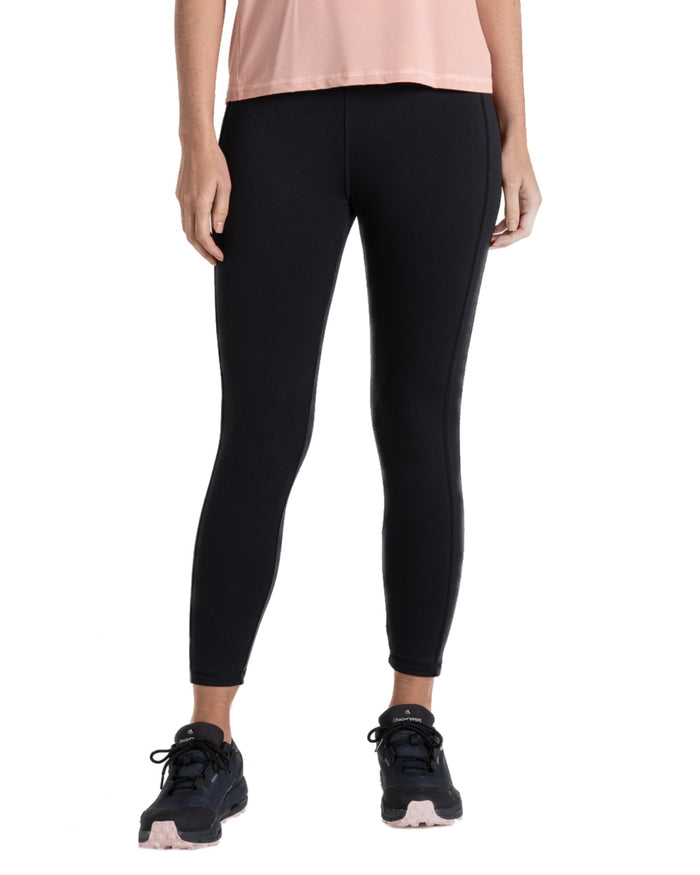 Black coloured Craghoppers Womens Alex Leggings on white background #colour_black