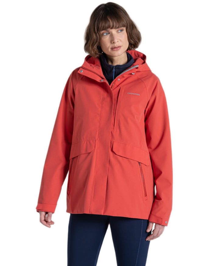 Compote Red coloured Craghoppers Womens Caldbeck II Waterproof Jacket on white background #colour_compote-red