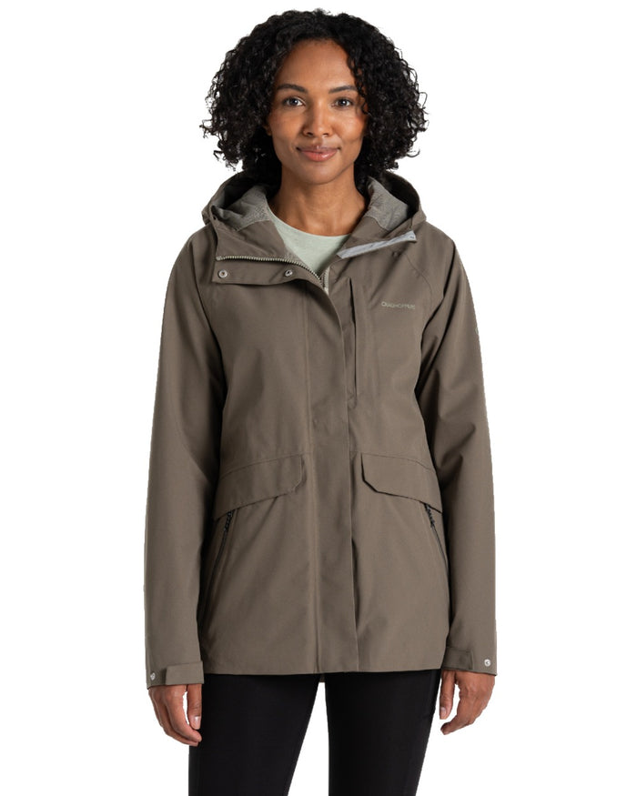 Wild Olive coloured Craghoppers Womens Caldbeck II Waterproof Jacket on white background #colour_wild-olive