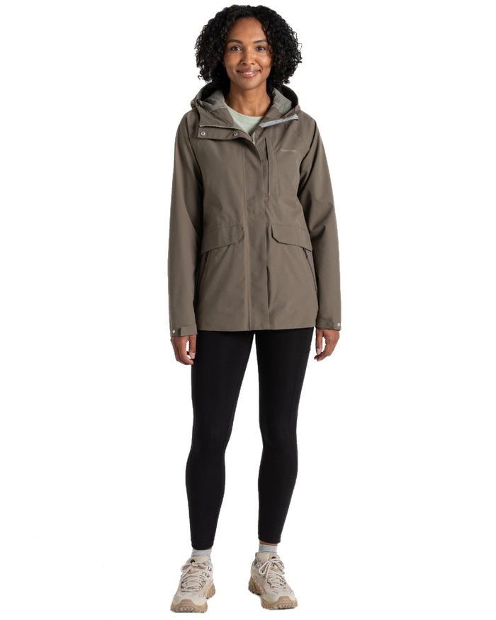 Wild Olive coloured Craghoppers Womens Caldbeck II Waterproof Jacket on white background #colour_wild-olive