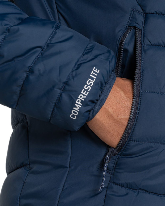 Blue Navy coloured Craghoppers Womens Compresslite IX Hooded Insulating Jacket on white background #colour_blue-navy
