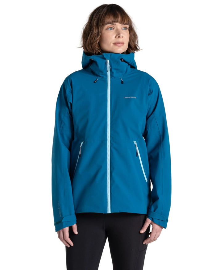 Porcelain Blue coloured Craghoppers Womens Dynamic Pro III Waterproof Jacket on white background #colour_porcelain-blue