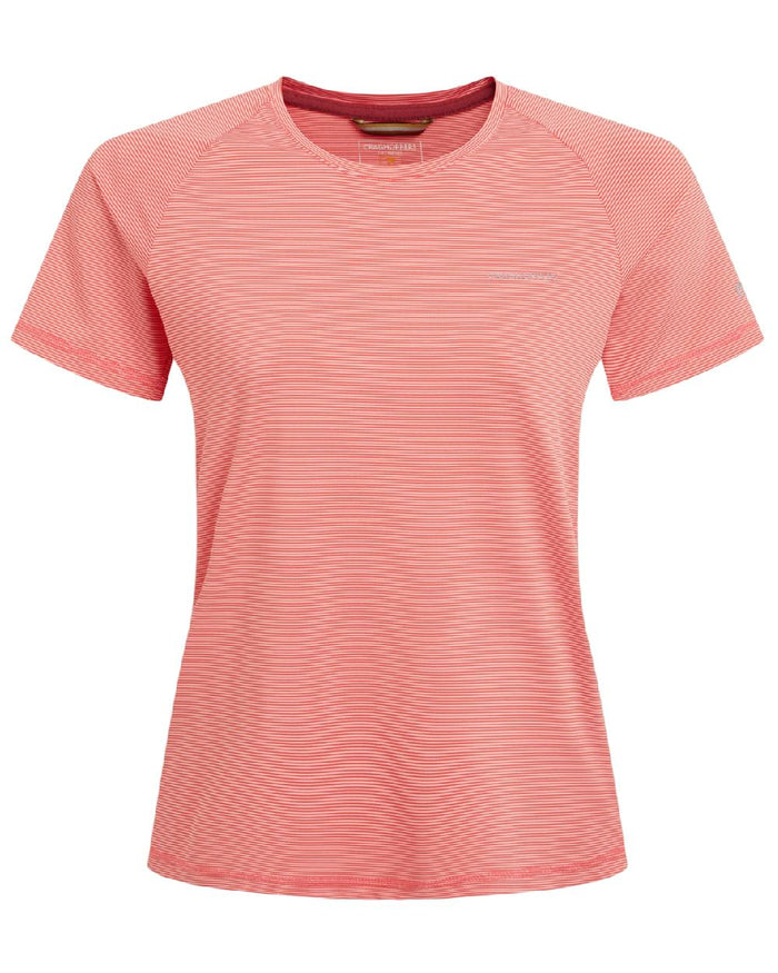 Coral Reef Coloured Craghoppers Womens Ellie Short Sleeved T-Shirt on white background #colour_coral-reef