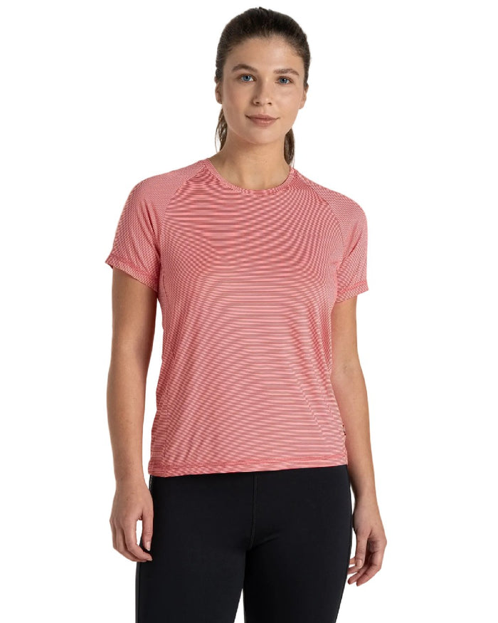 Coral Reef Coloured Craghoppers Womens Ellie Short Sleeved T-Shirt on white background #colour_coral-reef