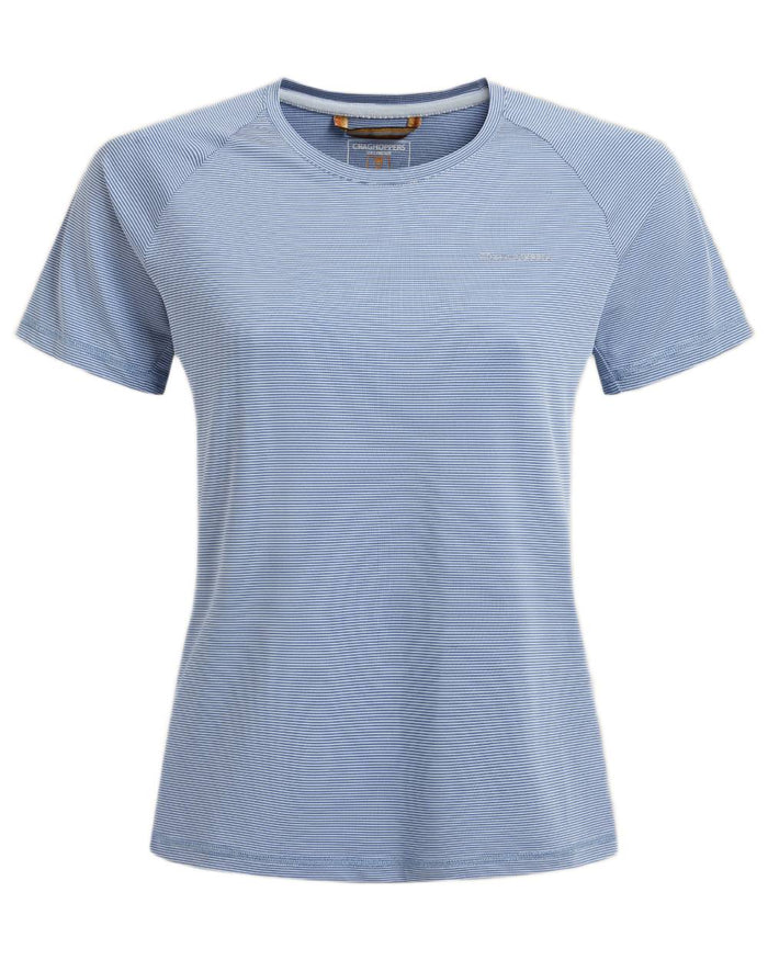 Seaside Blue Coloured Craghoppers Womens Ellie Short Sleeved T-Shirt on white background #colour_seaside-blue