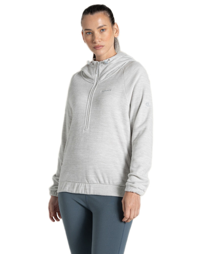 Lunar Grey Coloured Craghoppers Womens Esk Hooded Half Zip Fleece on White Background
#colour_lunar-grey