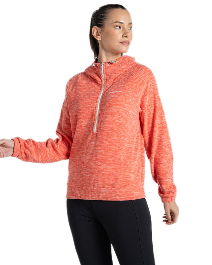 Deep Coral Coloured Craghoppers Womens Esk Hooded Half Zip Fleece on White Background
#colour_deep-coral