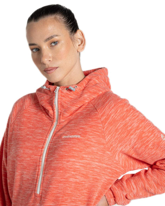 Deep Coral Coloured Craghoppers Womens Esk Hooded Half Zip Fleece on White Background
#colour_deep-coral