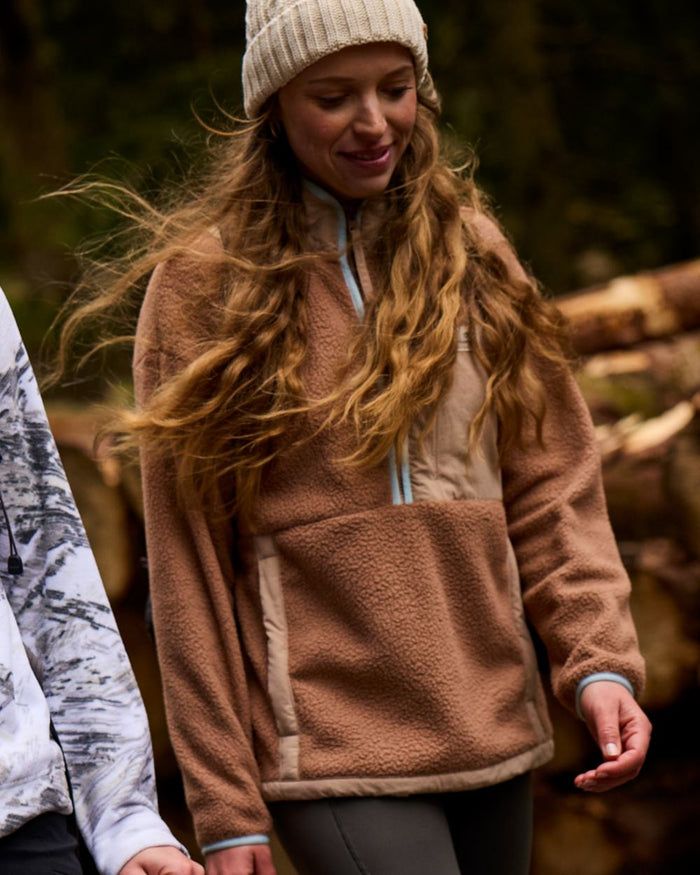 Umber coloured Craghoppers Womens Grange Half Zip Fleece on outdoor background #colour_umber