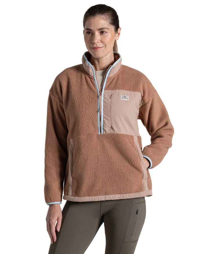 Umber coloured Craghoppers Womens Grange Half Zip Fleece on white background #colour_umber
