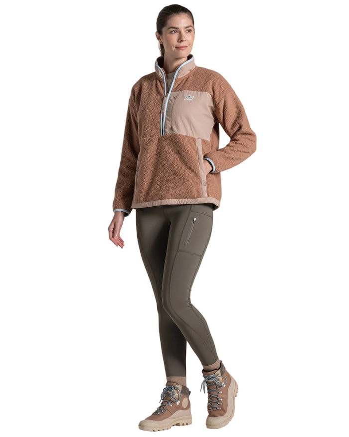 Umber coloured Craghoppers Womens Grange Half Zip Fleece on white background #colour_umber