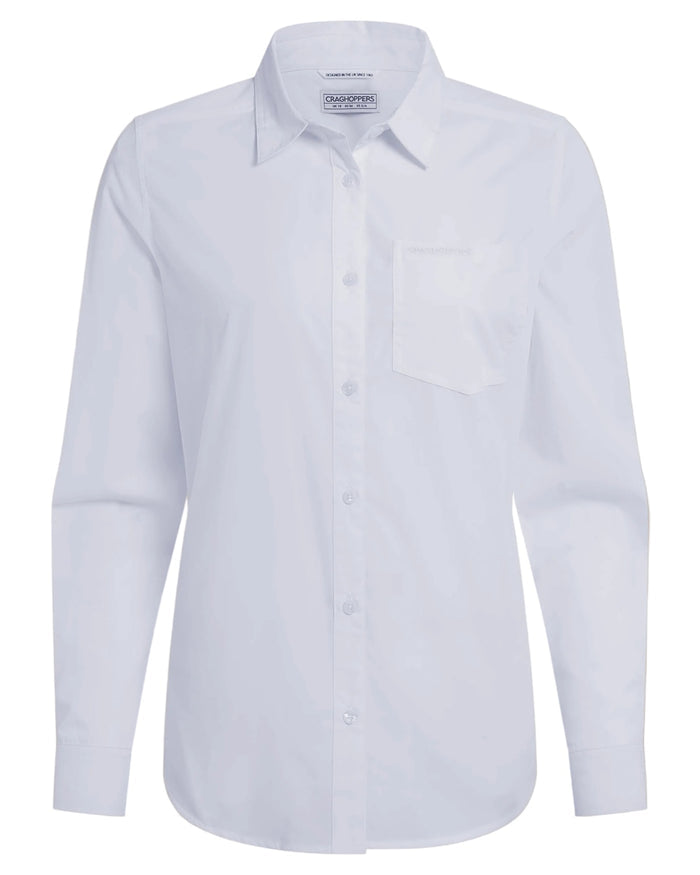 White coloured Craghoppers Womens Kiwi III Long Sleeved Shirt on white background #colour_white