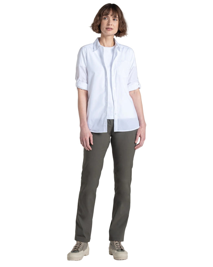 White coloured Craghoppers Womens Kiwi III Long Sleeved Shirt on white background #colour_white