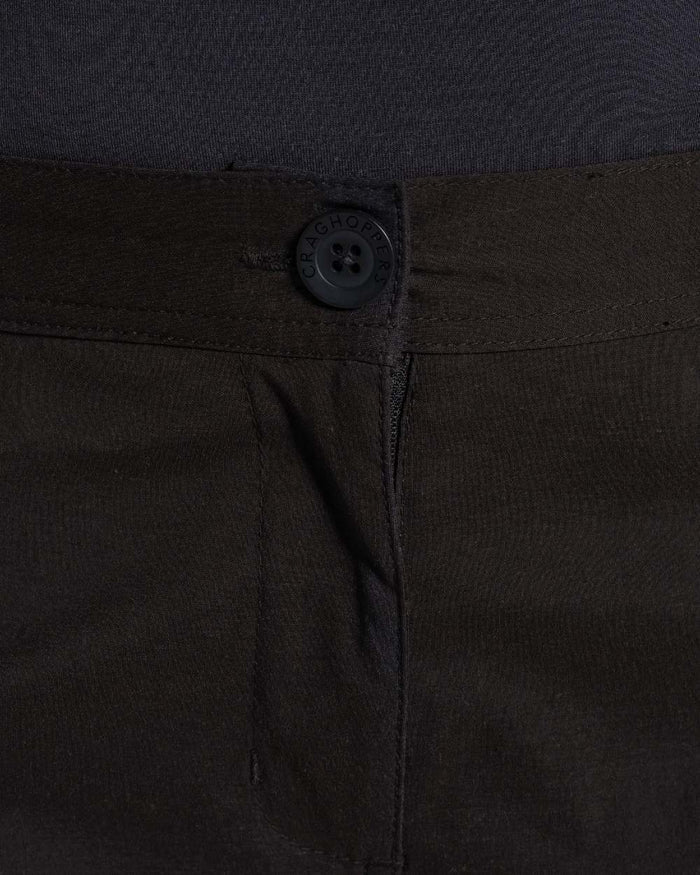 Black coloured Craghoppers Womens Kiwi Pro Cargo Trousers on white background #colour_black